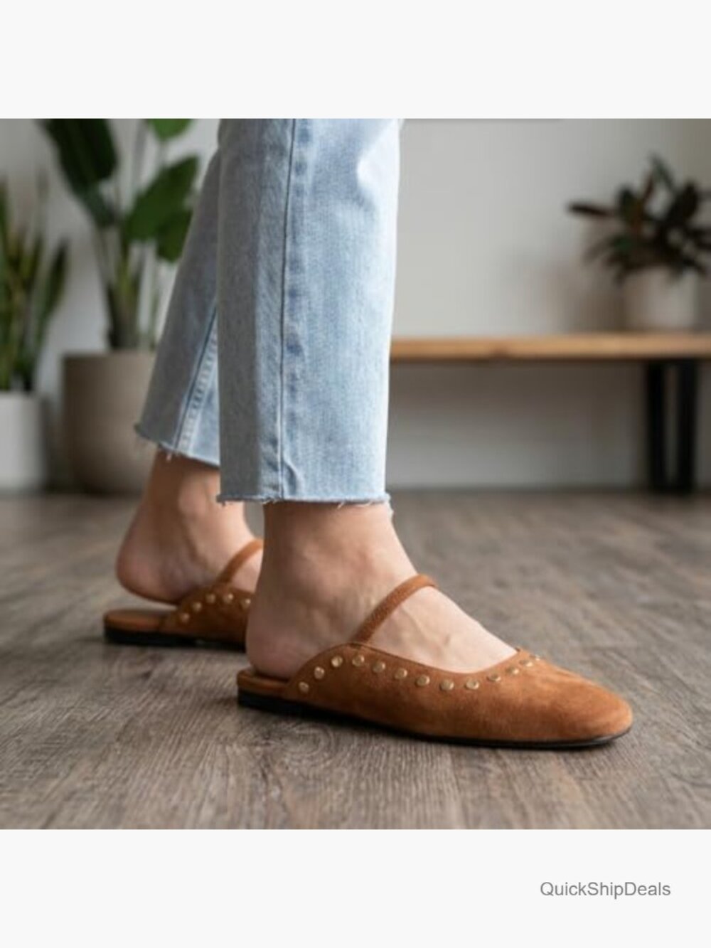 Square Toe Mary Jane Flats Slip on Dressy Casual Slide Low Heel Backless Loafer - Picture 2 of 6